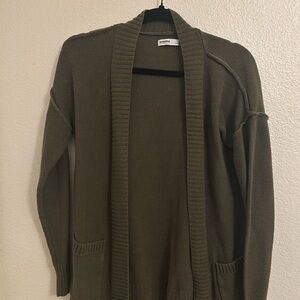 Sonoma Olive Green Open Cardigan with Patch Pockets